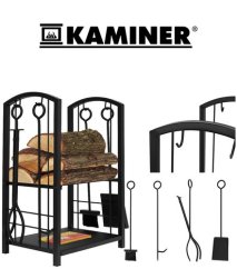 KAMINER PK011 Koš na dřevo a krbové nářadí 30×40×73 cm